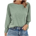 thumbnail image 1 of FAIWAD Womens Long Sleeve Tops Dressy Casual Crew Neck Ruffle Cuff Pullover Solid Color Basic Smocked Blouses, 1 of 6