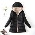 thumbnail image 1 of Chaqueta de algodón de corte ajustado con capucha de longitud media a larga con forro polar para mayor calidez, parte superior de forro polar de cordero para prendas de abrigo de mujer, 1 of 5