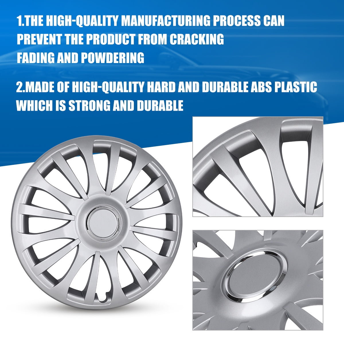 15" Set of 4 Wheel Covers Snap on Hubcaps Full Hub Caps Fit R15 Tire & Steel Rim (4 Pack)-Lacquer