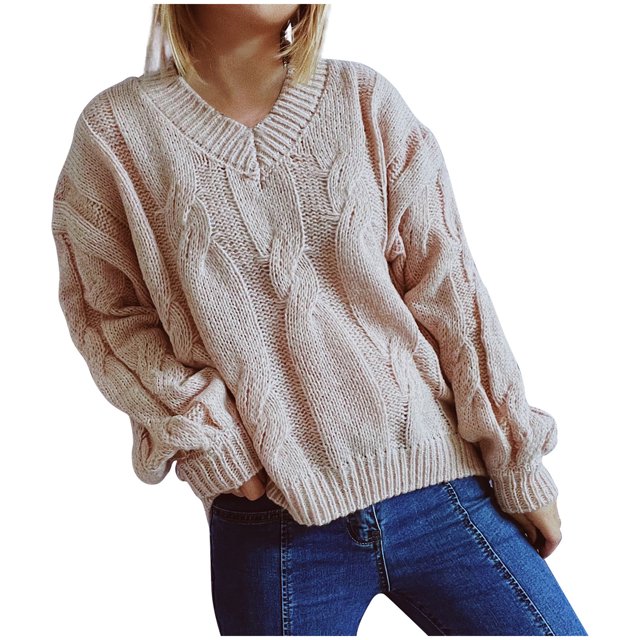 Moda mujer Casual cuello en V manga larga otoño suéter blusa Pullver Tops Pompotops hdfakjf11714