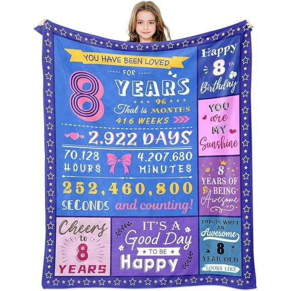 LHSHID 8 Year Old Girl Birthday Gift 8th Birthday Decorations for Girls Birthday Gifts for Girls Age 8 8 Yr Old Girl Gift Eight Year Old Girl Birthday Gifts Throw Blanket 30"x40"
