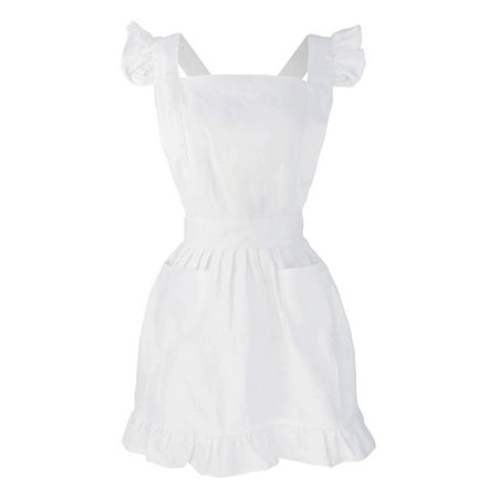

FAIOIN Ruffles Outline Retro White Apron with Pockets Adjustable Victorian Maid Bib