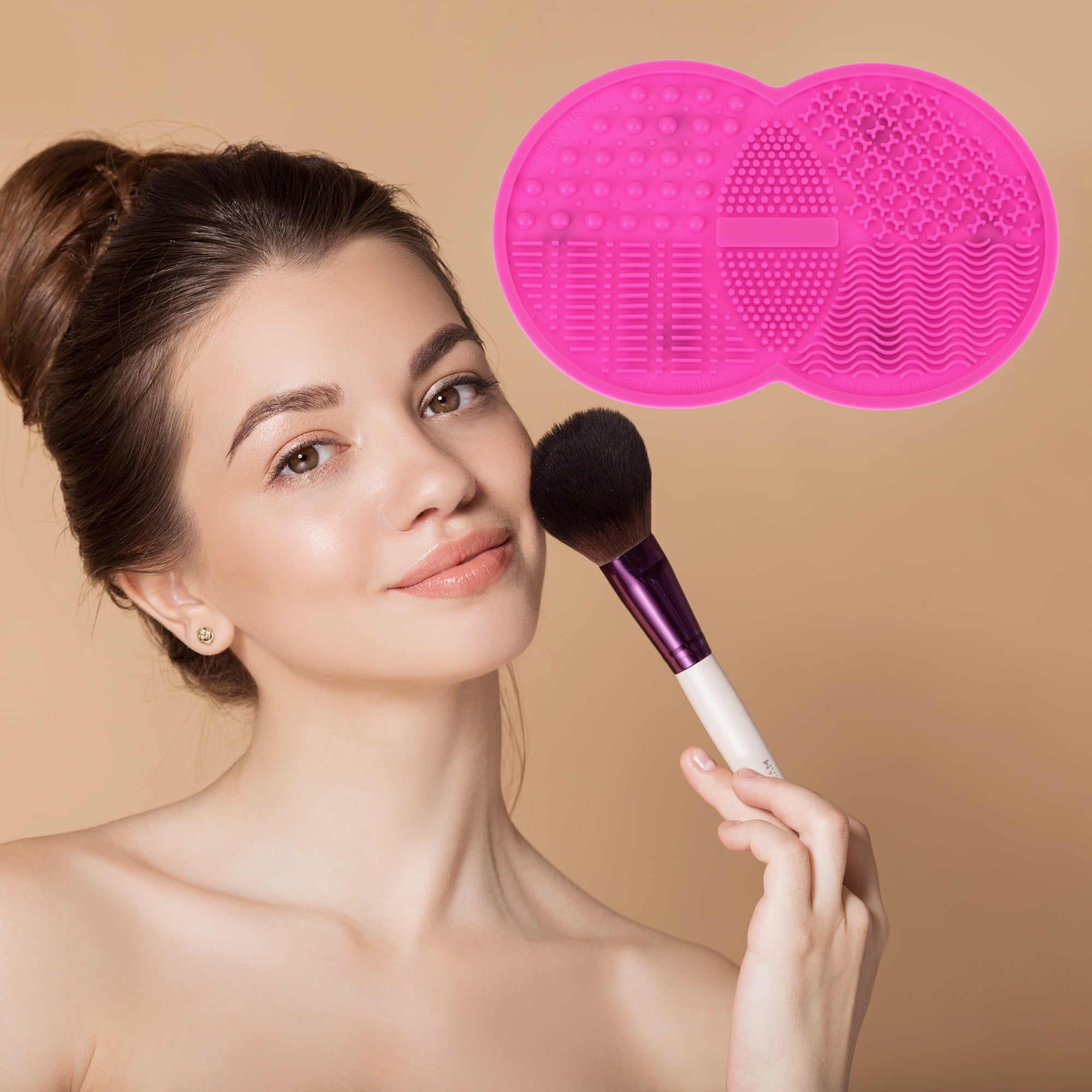 Unique Bargains Double Circle Shape Makeup Sponge Brush Cleaner 1 Pc Rose Red