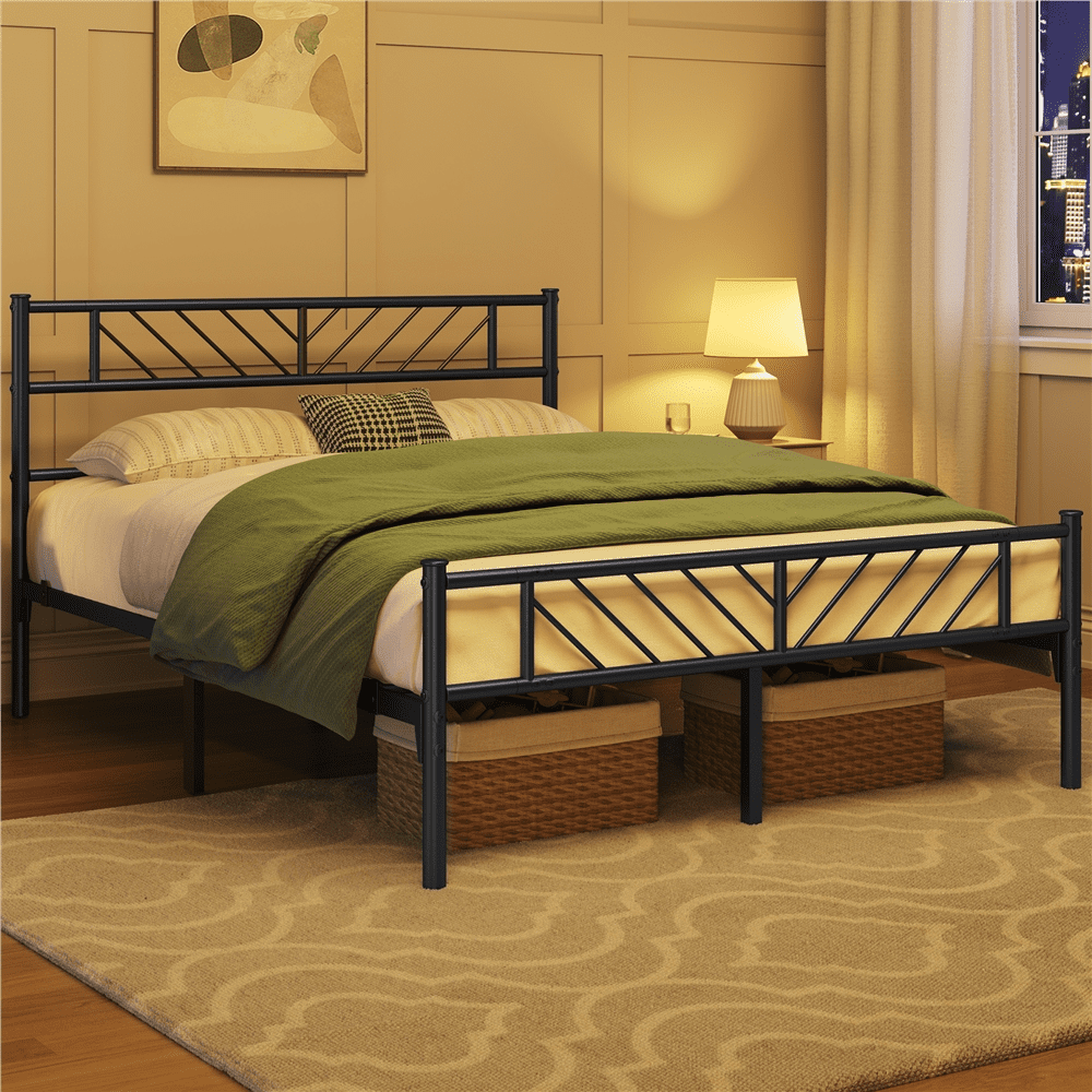 Renwick Justice Full Size Metal Platform Bed with Arrow Design, Adult, Black