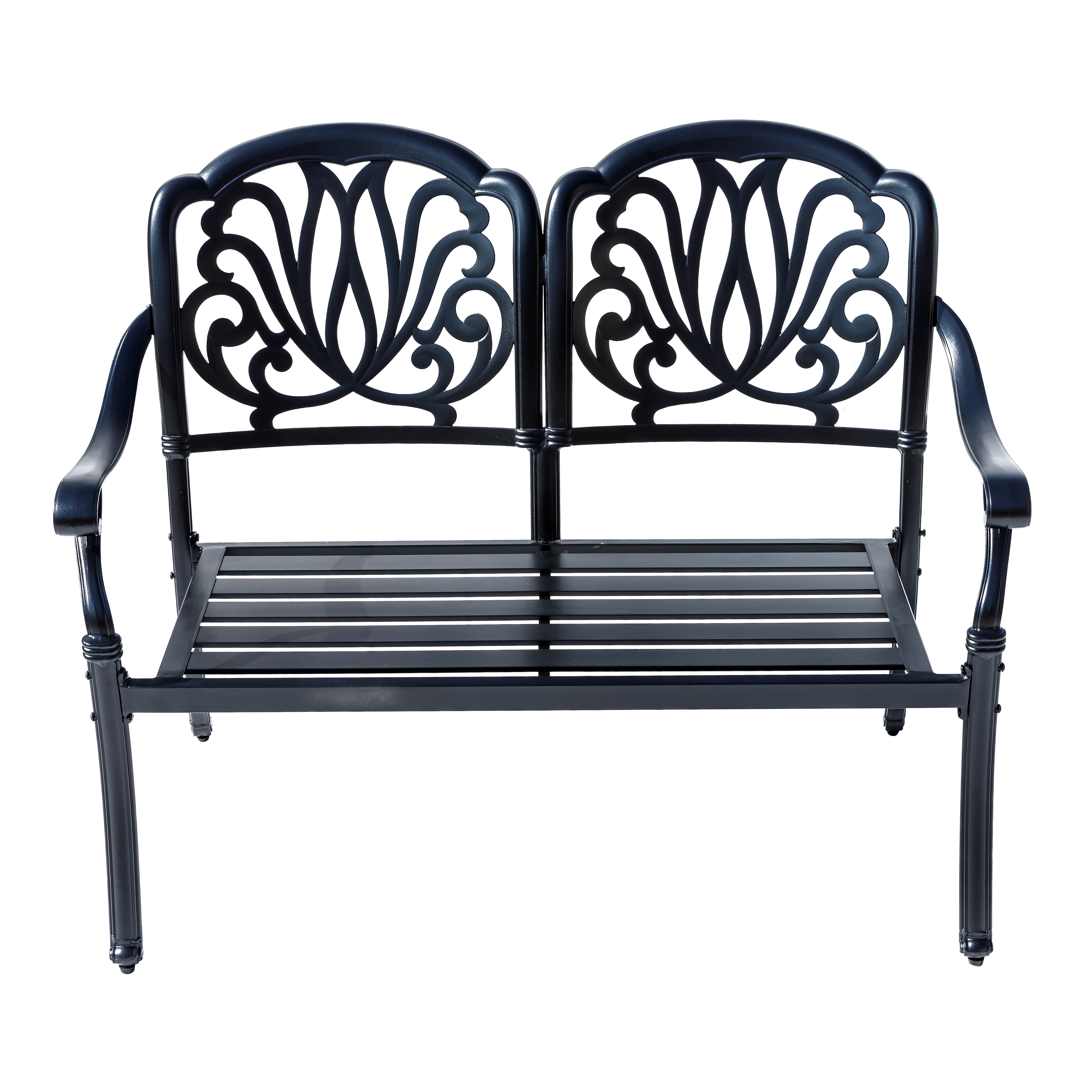 Hi-Line Gift Ltd 78662-BK Midnight Oasis- Black Cast Aluminium Garden Bench with Easy Assembly