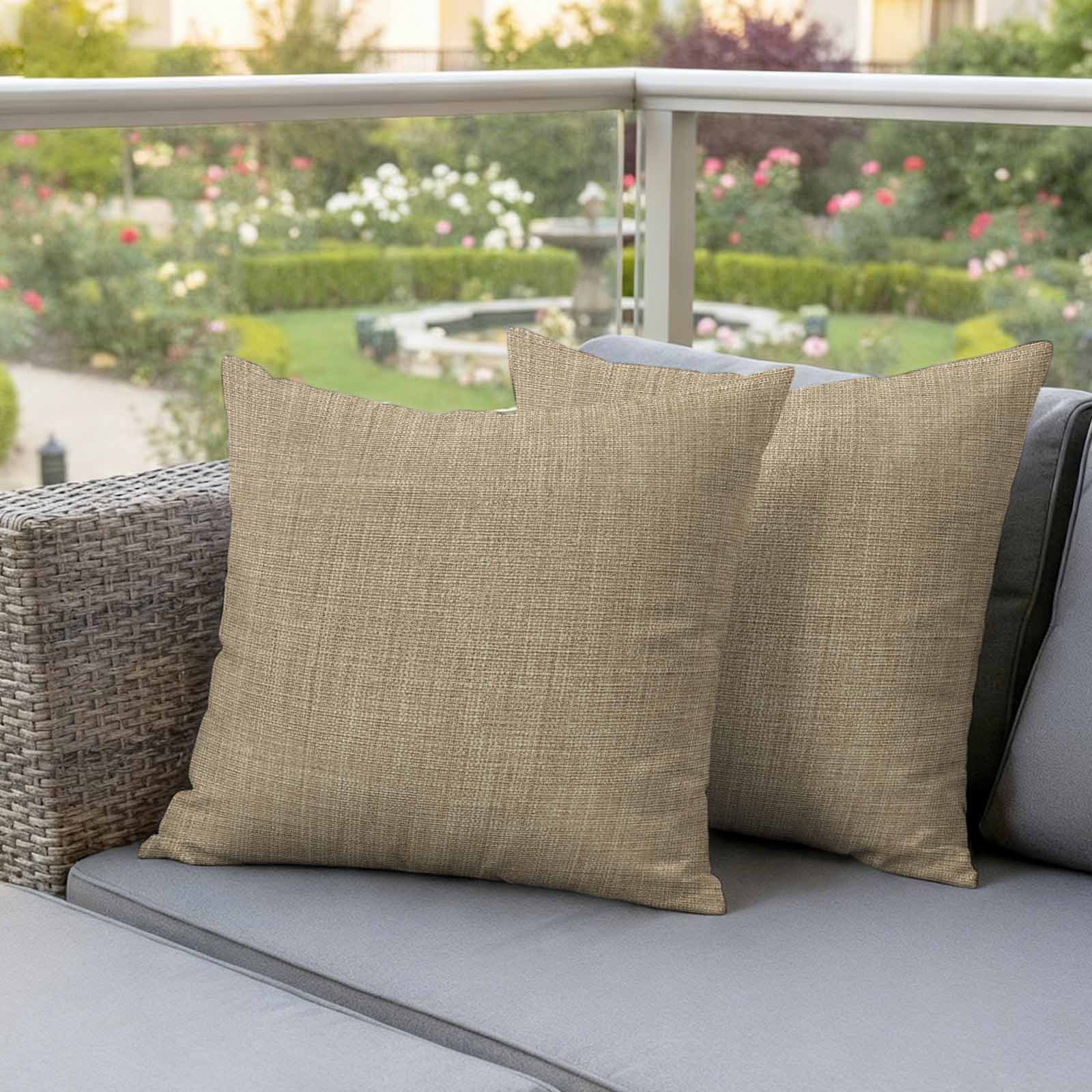 Brown Farmhouse Outdoor Waterproof Pillow Covers, Vintage Country Monochrome Textured Decorative Square Throw Pillowcase Sofa Cushion Sham for Patio/Couch/Chair, 26"x26" 2 Pack