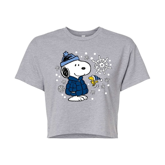 Peanuts - Snoopy Woodstock Hats - Juniors Cropped Graphic T-Shirt