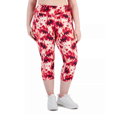 Plus Size Compression Tie-Dye Side-Pocket Crop Leggings Pink Shock 3X