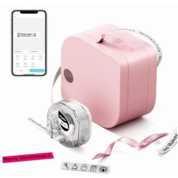 Wuduguer P12 Label Maker Machine with Tape, Portable Bluetooth Small Thermal Label Printer with Multiple Templates Handheld Mini Label Maker for Home, Kitchen, Organization, Office, Pink