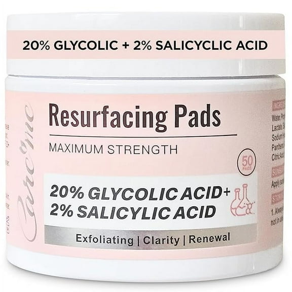 Exfoliating Peel Pads (50 Count) with Pure Glycolic Acid and Salicylic Acid - Cleansing, Brightening, Resurfacing, Blemish Control for Face & Body, Revealing Clear, Radiant, Youthful Skin
