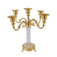 thumbnail image 1 of Candelabro de 5 brazos con forma cónica, elegante adorno de metal y vidrio. Oro, 1 of 9