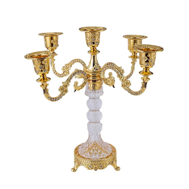 Candelabro cónico de 5 brazos, soporte para velas, candelabro moderno para interiores y salas de estar. Oro