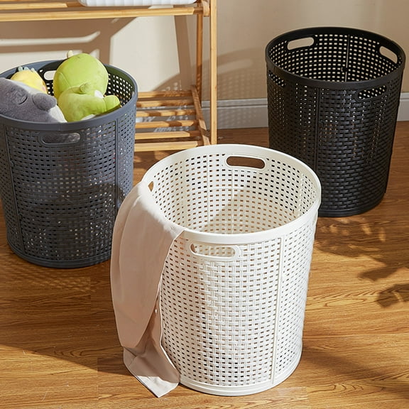 Laundry Basket 14.96x14.96x16.54" Plastic Laundry Basket with Handles Large Capacity Clothes Hamper for Bedroom Bathroom Storage(Black,1Pcs) NCHKUN