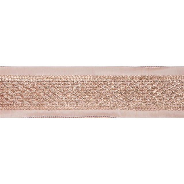 Vickerman Q168093 Beige Gold Lace Dupion Wired Ribbon, 2.5 in. x 5 yard