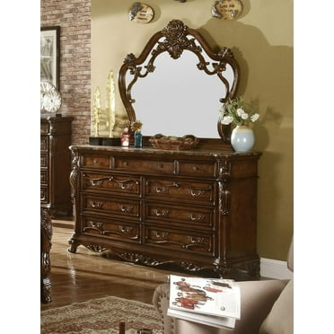 Cherry Oak Carved Wood Dresser With Mirror Set 2Pcs B7189 Mcferran Traditional
