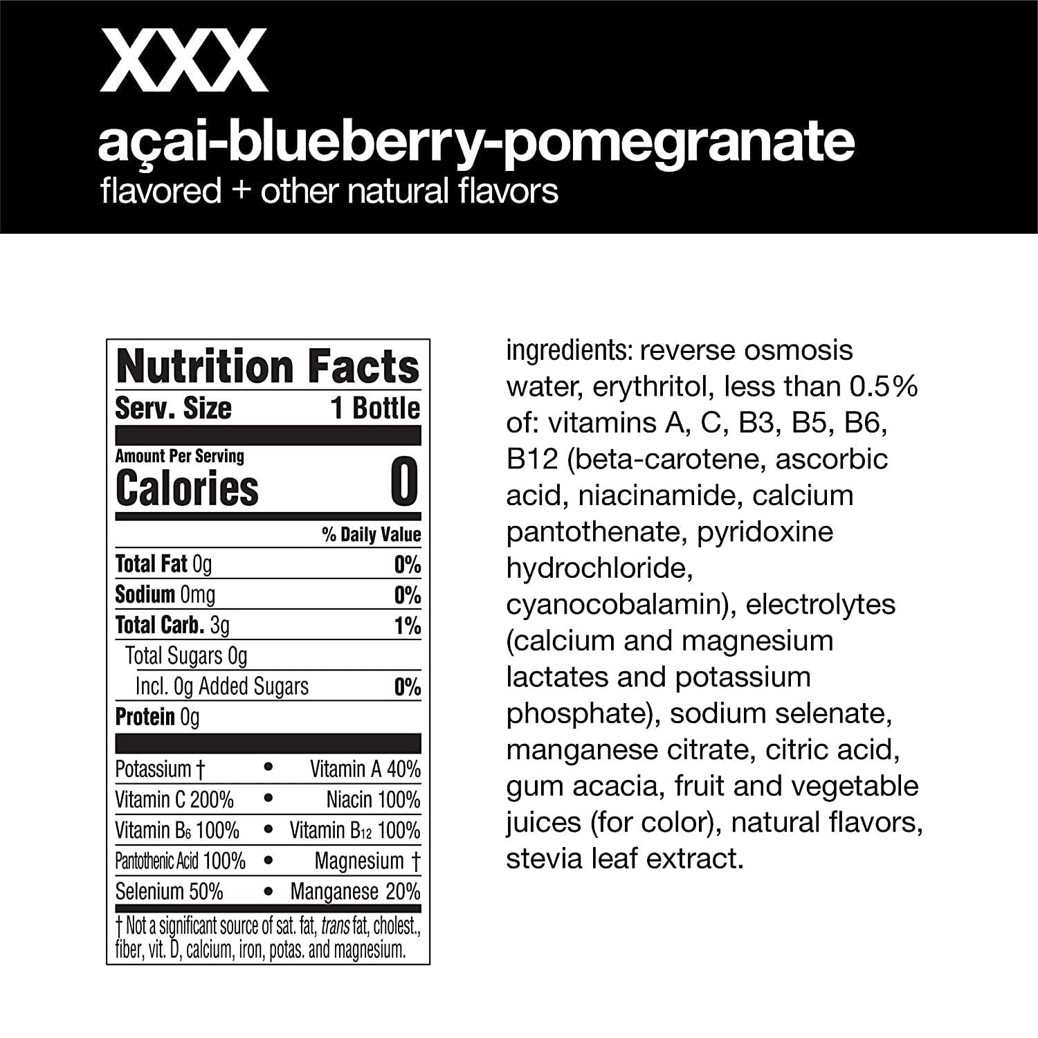 Vitamin Water ZERO Sugar - XXX Acai-Blueberry-Pomegranate | 20 Fl Oz Bottles, Nutrient Enhanced Flavored Water w/Vitamins, Antioxidants, Electrolytes | Pack of 12