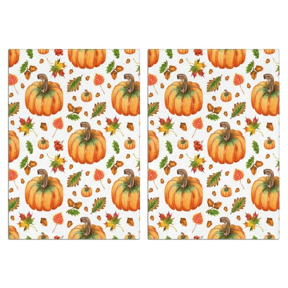 Fall Harvest Kitchen Towel Set of 2 - Printed Maple Leaves Dish Towels, Absorbent for Drying Decor