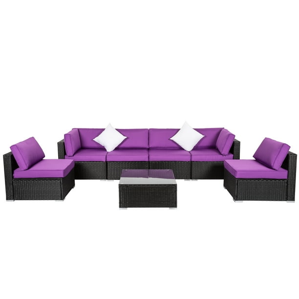 Kinbor 7pcs Outdoor Patio Furniture, Purple Outdoor Furniture