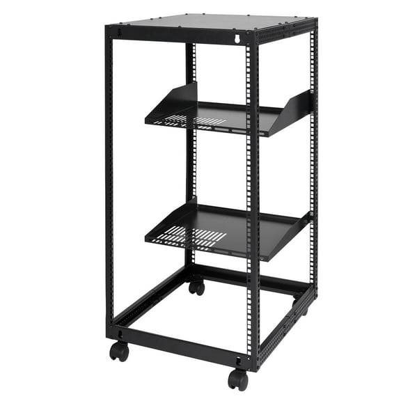 20U Open Frame Server Rack, 15''-40'' Adjustable Depth, Free Standing or Wall Mount Network Server Rack, 4 Post AV Rack with Casters, Holds All Your Networking IT Equipment AV Gear Router Modem