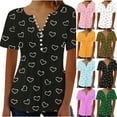 thumbnail image 4 of WREESH Women's Printed V-Neck Button Up Short Sleeve Top Graphic Prints Henley Shirt Black, 4 of 5