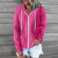 thumbnail image 6 of Xudanell Zip up Hoodie Women Solid Color Simple Oversized Sweatshirt Woven Texture Hoodie Sweater Hot Pink L, 6 of 6