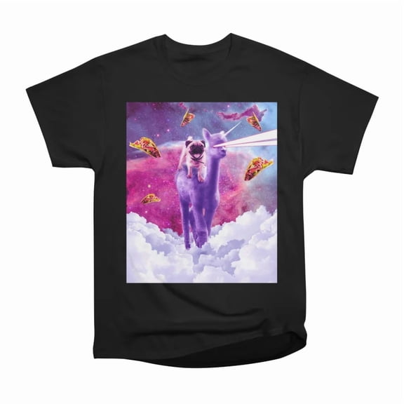 Cosmic Pug Riding Alpaca Unicorn T-Shirt Tee Gift For Him Merch For Her Apparel For Friend