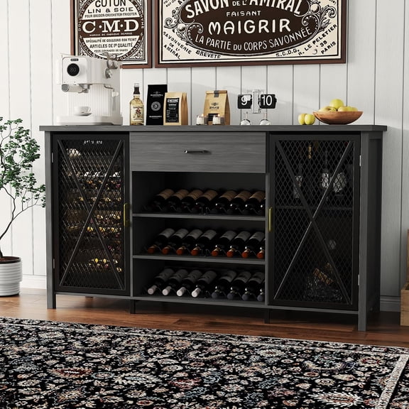 Coffee Bar Cabinet with Storage, Industrial Sideboard Buffet Cabinet with Drawer and Wine Racks, Liquor Bar Coffee Station Table with Wine Racks and Storage Drawer,71''x22''x40''