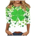thumbnail image 2 of POTETI St Patricks Day Women Clover 3/4 Sleeve Crew Neck Shirt Tops, 2 of 5