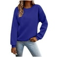 thumbnail image 3 of XPMWRP Sweatshirts for Women Crewneck Long Sleeve Loose Fit Tops Solid Color Cute Pullover Fall Winter Fashion Clothes Blue XS, 3 of 7
