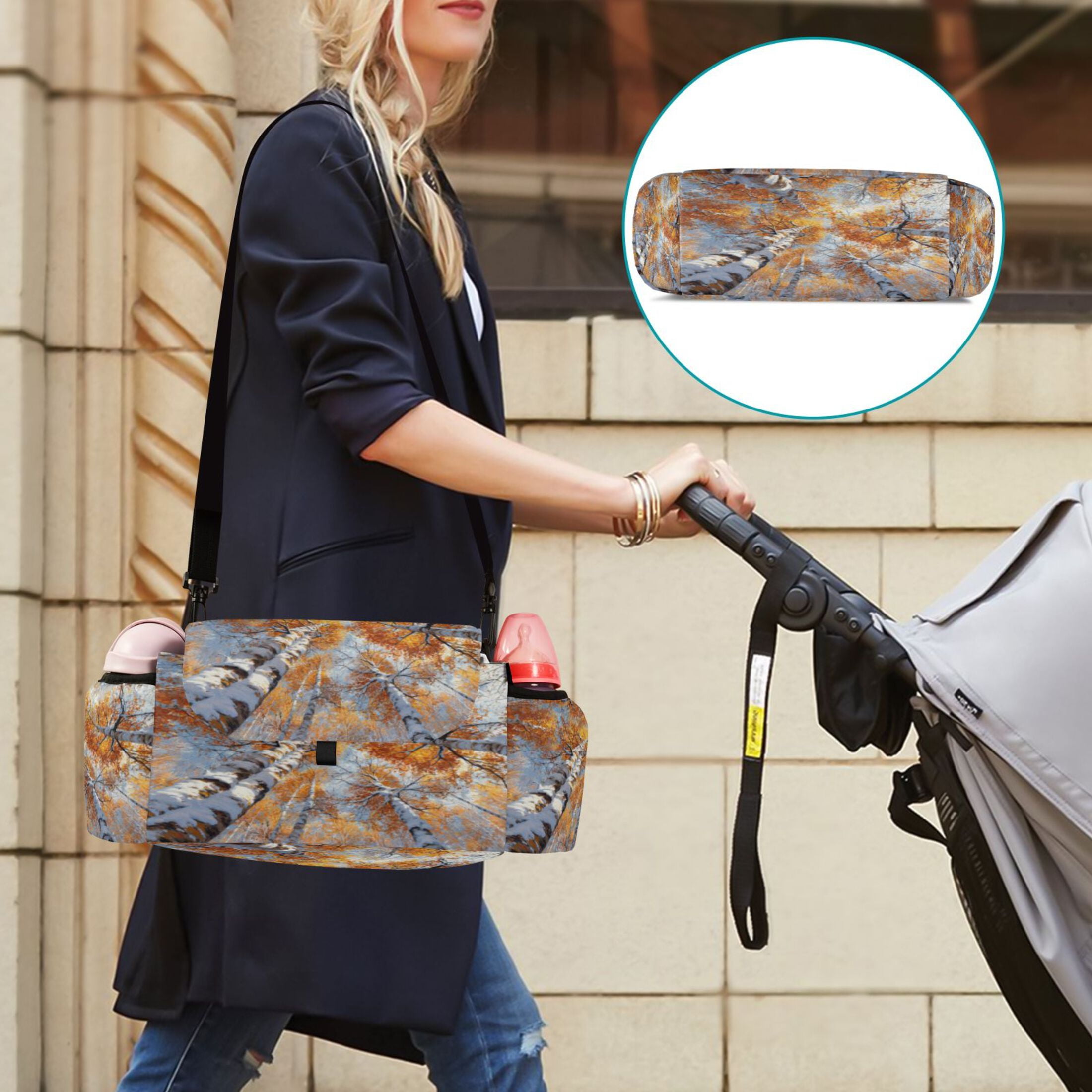 DIXRUYEE Stroller Organizer Autumn Tree Canopy Printed