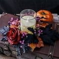 thumbnail image 4 of EUDIDV Spooky Halloween Ornaments Halloween Figurines News Halloween Candle Holders Candle Wreath Ring Black Fake Rose Flower Candle Table Arrangement Decoration Ornament, 4 of 6