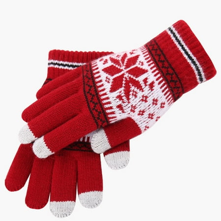 

Lilgiuy Women Christmas Layer Snowflake Plus Thick Warm Gloves Knitting Wrist Gloves Mittens