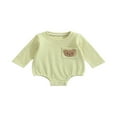 thumbnail image 1 of Barboteuse d'Automne pour Bébés Filles Garçons, Col Brodé d'Ours, Manches Courtes, Combinaison à Boutons-Pression, 1 of 6