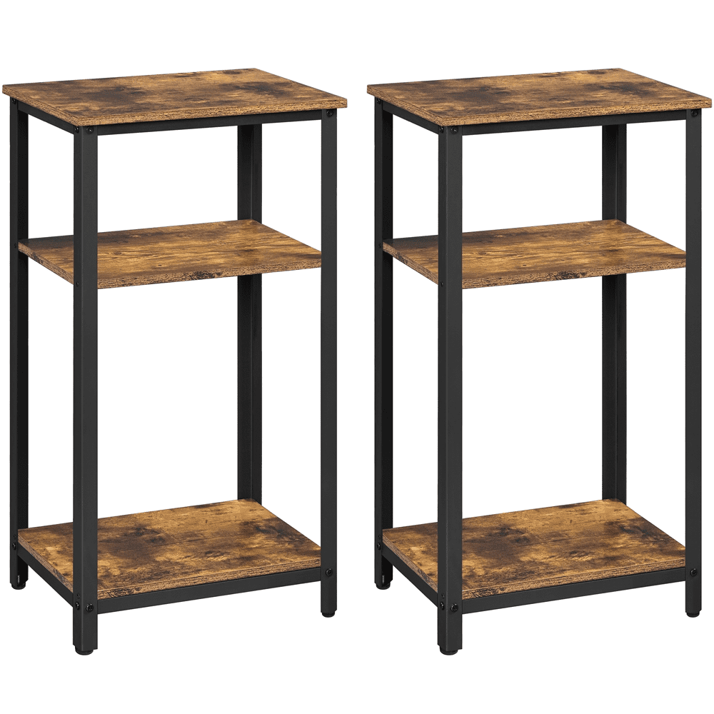 Renwick 3 Piece Industrial Console Table & Side Table Set with Storage Shelves, Rustic Brown