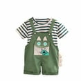 thumbnail image 3 of Swuxness Toddler Boys Stripe Print Crew Neck Short Sleeve and Suspender Shorts 2 Piece Outfit Suits Casual Style Green 3-4 Years, 3 of 5