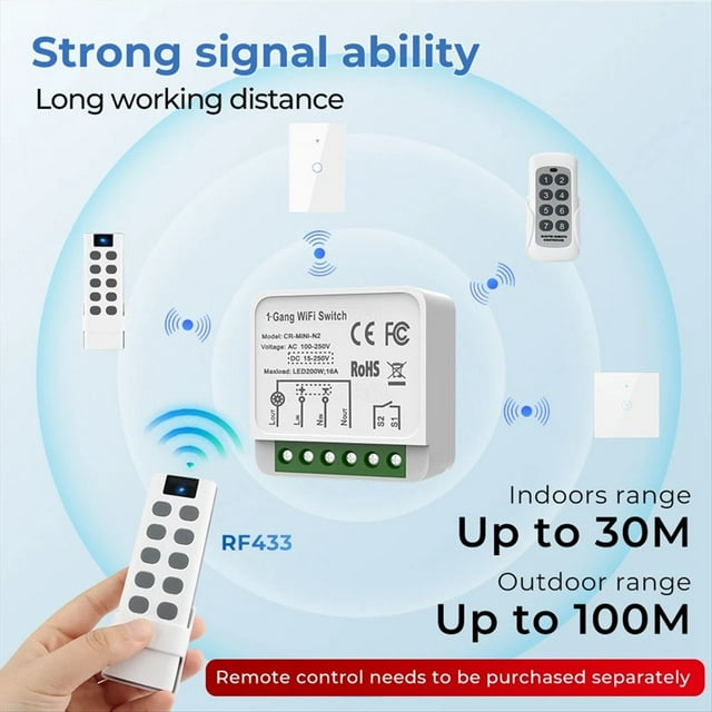 Tuya WiFi RF433 Smart Switch Module with Remote Control Home Automation DIY MINI Breaker Relay for Alexa Smart,1 x Intelligent on-off switch 1 x Remote control (delivered without 1 12V23A battery)