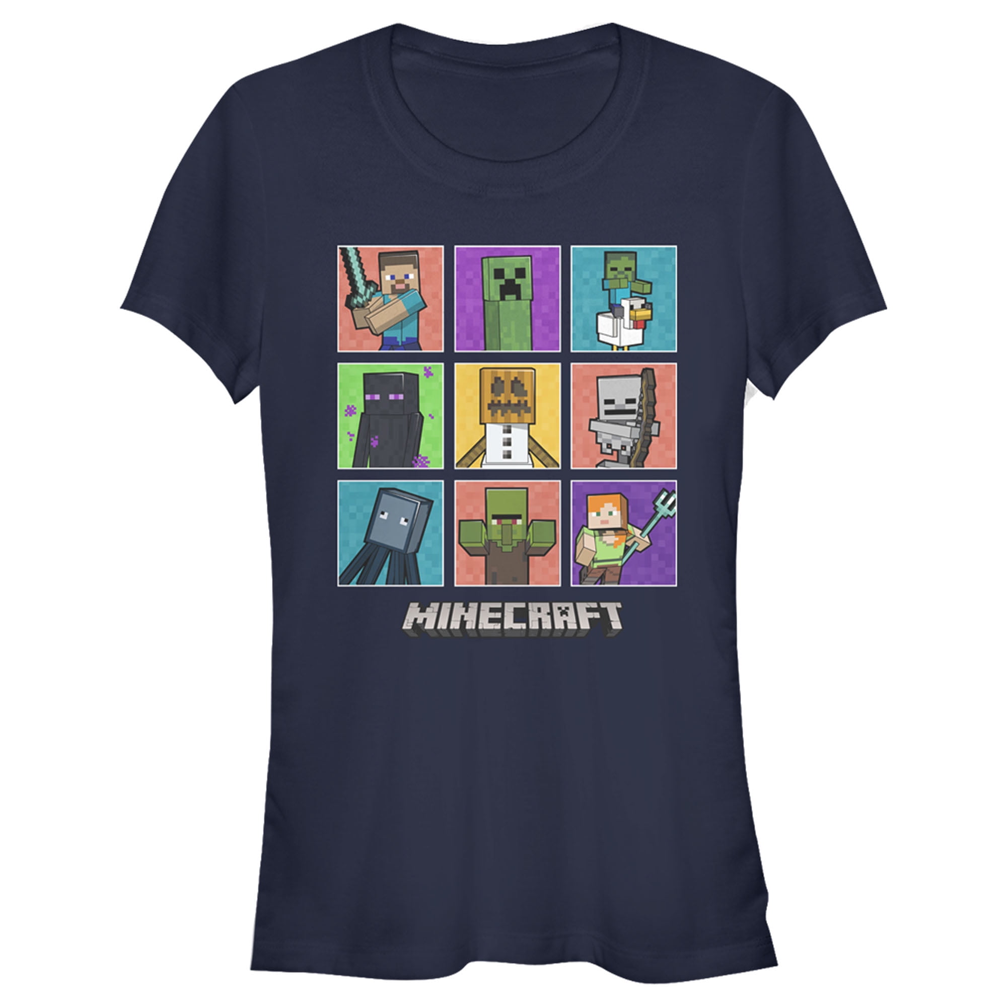 T-shirt Minecraft Mojang Jeune – Bleu, Run Away, Personnages Creeper Et Steve, Taille Large