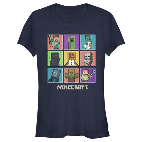 Junior's Minecraft Character Boxes Graphic Tee Navy Blue Medium