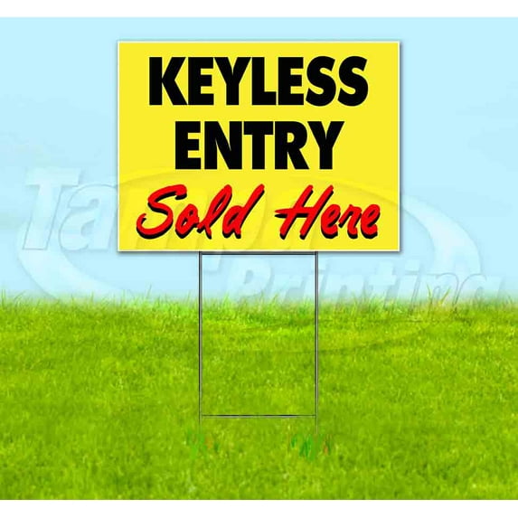 Keyless Entry Sold Here Yellow Cursive (18" x 24") Yard Sign, Includes Metal Step Stake