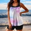 thumbnail image 1 of RKSTN Womens Bathing Suits Summer Tankini Swimsuits Printed Color Block Crew Neck Swim Tank with High Waisted Solid Color Swim Shorts Matching Two Piece Set Swimwear for Beach Vacations, 1 of 5
