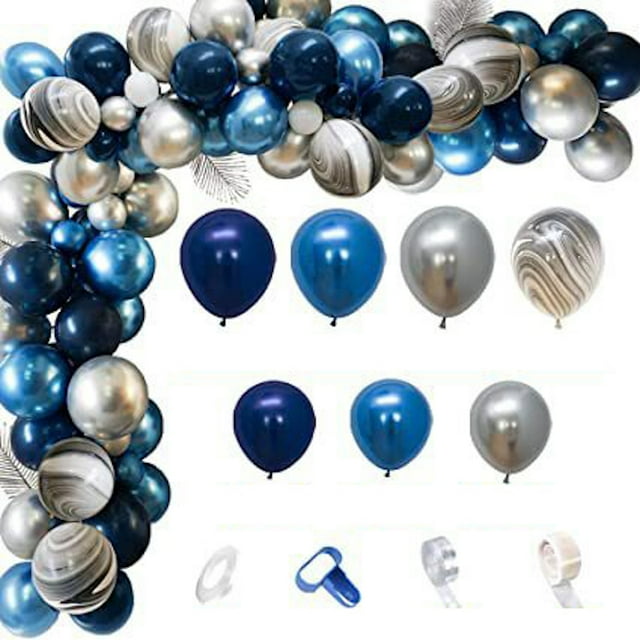 Juego de guirnaldas con forma de arco para cumpleaños, 89 unidades, globos azules de látex