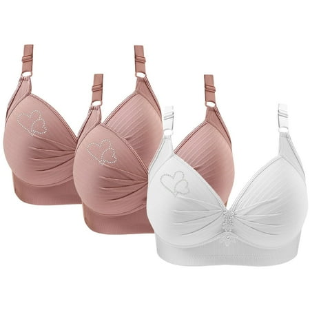 Rigardu Hot Sale!! Push Up Bras for Women 2025 Trendy 3 Pack Sports Bras for Women Comfortable V Neck No Underwire Bra Adjustable Strap Breathable Soft Bras White Xs