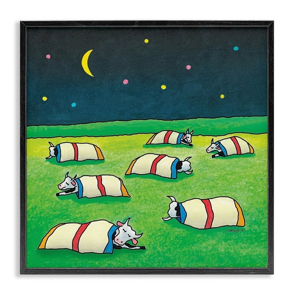 Stupell Industries Rustic Lodge Pasture Cows Bedtime Black Framed Giclee Art, 12 x 12, by Roger Straub