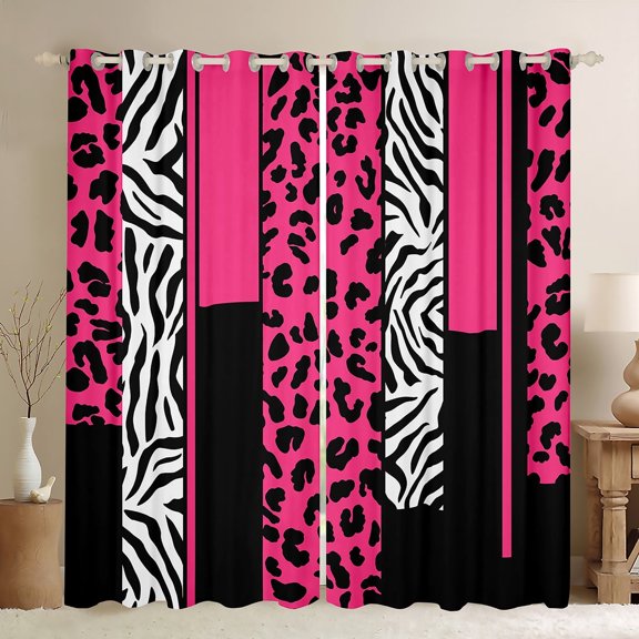Erosebridal Leopard Print Curtains Pack of 2 (38x45), Black Pink 30%-50% Black Out Curtains, Geometry Stripe Decor, Women