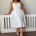 thumbnail image 4 of Women‘s Summer Slip Dress Solid Color Tie Front Ruched Midi Dress, 4 of 9