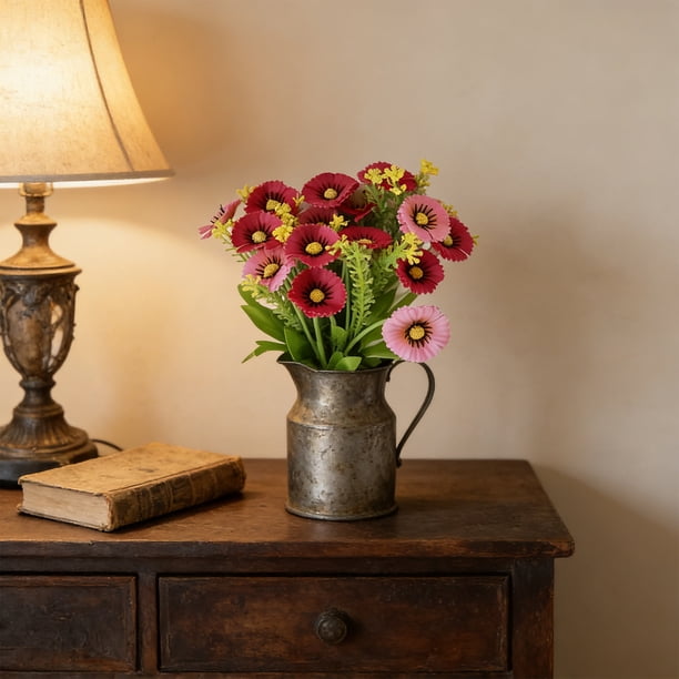 Tallos de crisantemo artificial | Ramo pequeño de margaritas de plástico sintético | Arreglos florales decorativos de seda para centros de mesa de bodas y decoración del hogar