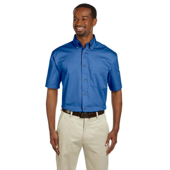 Harriton M500S Men's Easy Blend Short-Sleeve Twill Shirt with&nbsp;Stain-Release