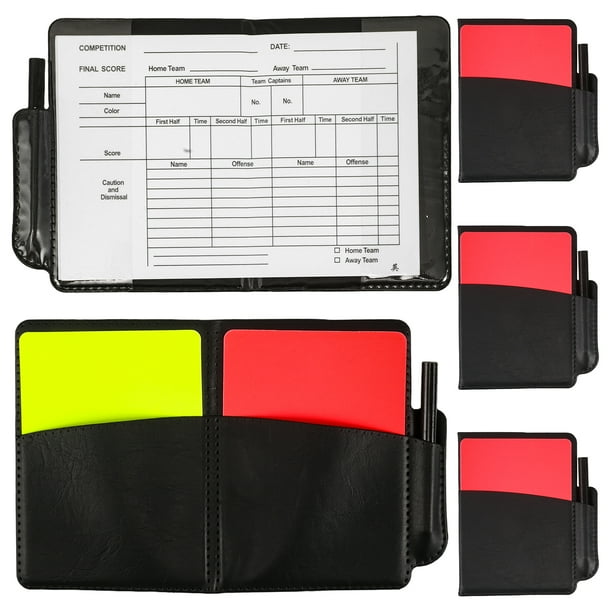 Juego de 4 tarjetas de árbitro con soporte y libro de puntuaciones para árbitros de fútbol Incluye lápiz con tarjetas de advertencia rojas y amarillas, ideal para partidos y entrenamientos de fútbol