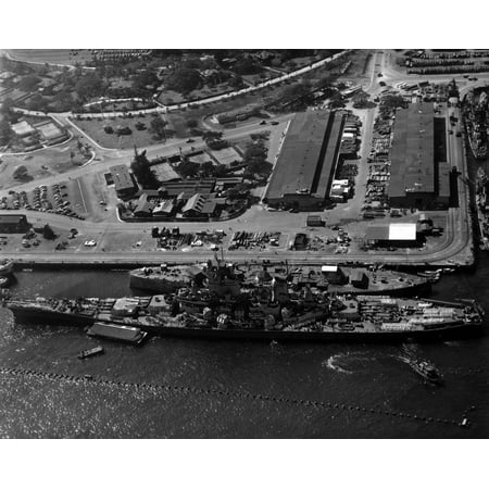 Hula Tie (LAMINATED POSTER The U.S. Navy battleship USS Wisconsin (BB-64) is tied up outboard of the hulk of USS Oklahoma (BB-3 Poster Print 24 x)