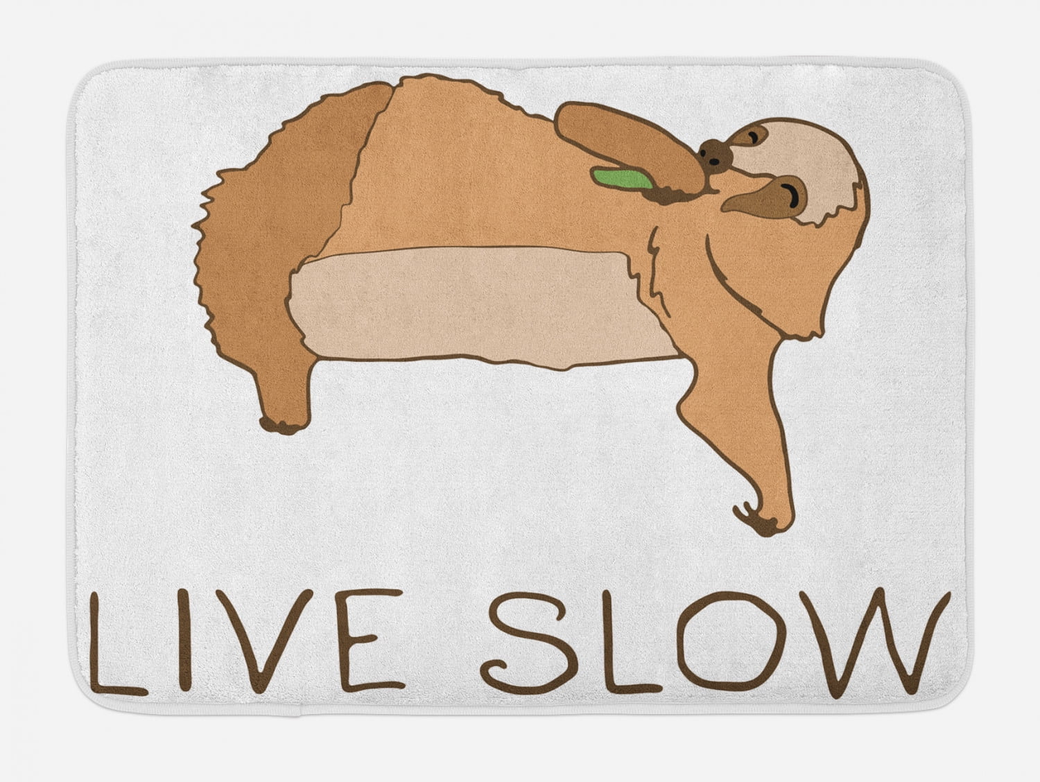 Sloth Bath Mat, Relaxed Happy Animal Lying and Eating Cute Character ...